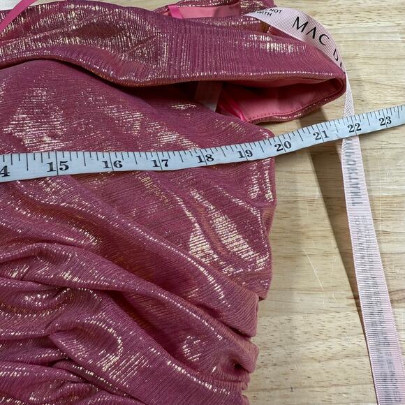 Mac Duggal NWT Off The Shoulder Ruched Waist Slit Metallic Gown Pink Size 16 - Picture 6 of 9